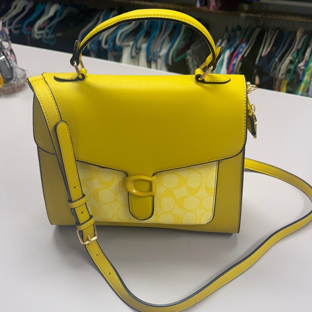 Bright Yellow Satchel with Signature Pattern